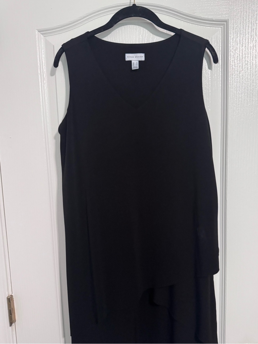 Susan Graver Black Sleeveless Layered V-Neck Dress Size M - Picture 2 of 7